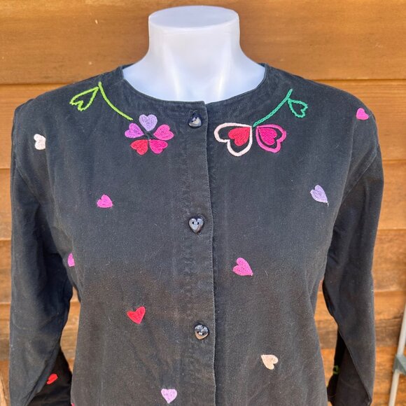 VIntage Michael Simon Lite Embroidered Black Button Down Floral Shirt Size S - Picture 4 of 10